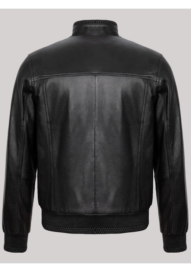 Hakiki Kuzu Derisi Siyah Erkek Deri Mont Kol Bel Lastikli Deri Ceket Siyah