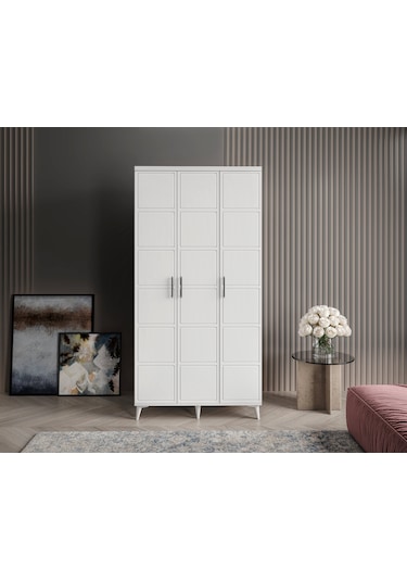 GuneyStore Milano 3 Kapaklı Komple Mdf Beyaz Gardırop
