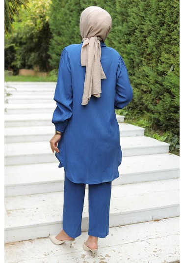 Büzgü Detaylı Tesettür İndigo Takım I Ndigo