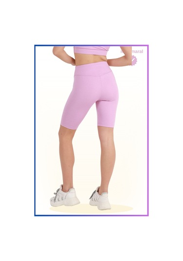Kadın Yüksek Bel Toparlayıcı Tayt Kısa Spor Şort Deniz Havuz Spor Biker Shorts Lila 1070 Lila