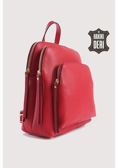 Hakiki Deri Kadın Sırt Çantası Kırmızı Smr9209 Kirmizi