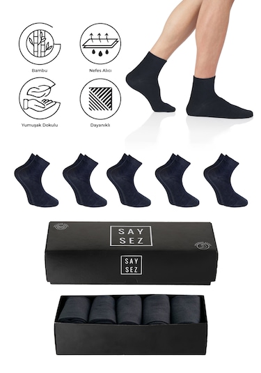 Bambu Erkek Yarım Konç Düz Füme Çorap Dikişsiz Premium Kutulu 5li Füme