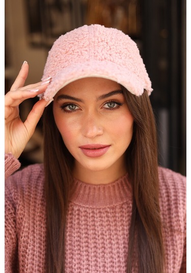 Kadın Kıvırcık Peluş Kep Şapka Rkş-07 Pudra Pudra