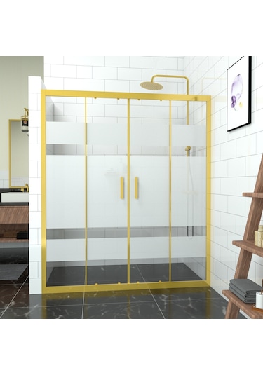 Tekno Duş Gold Castor 6mm Kumlamalı Cam 2 Sabit 2 Sürgü İki Duvar Arası Duşakabin Yarı Beyaz