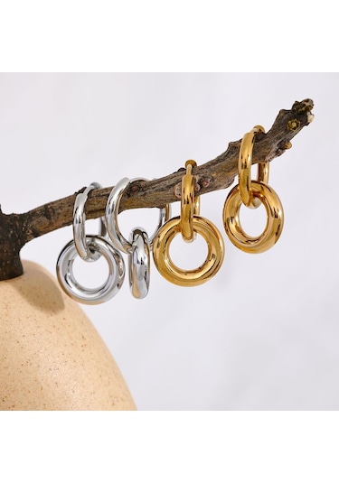 Gümüş Eetit Paslanmaz Çelik Yuvarlak Hollow Damla Halka Küpe Charm Metal 18k Pvd Kaplama Su Geçirmez Yüksek Kalite Günlük Takı 2023 Hediye Gümüş