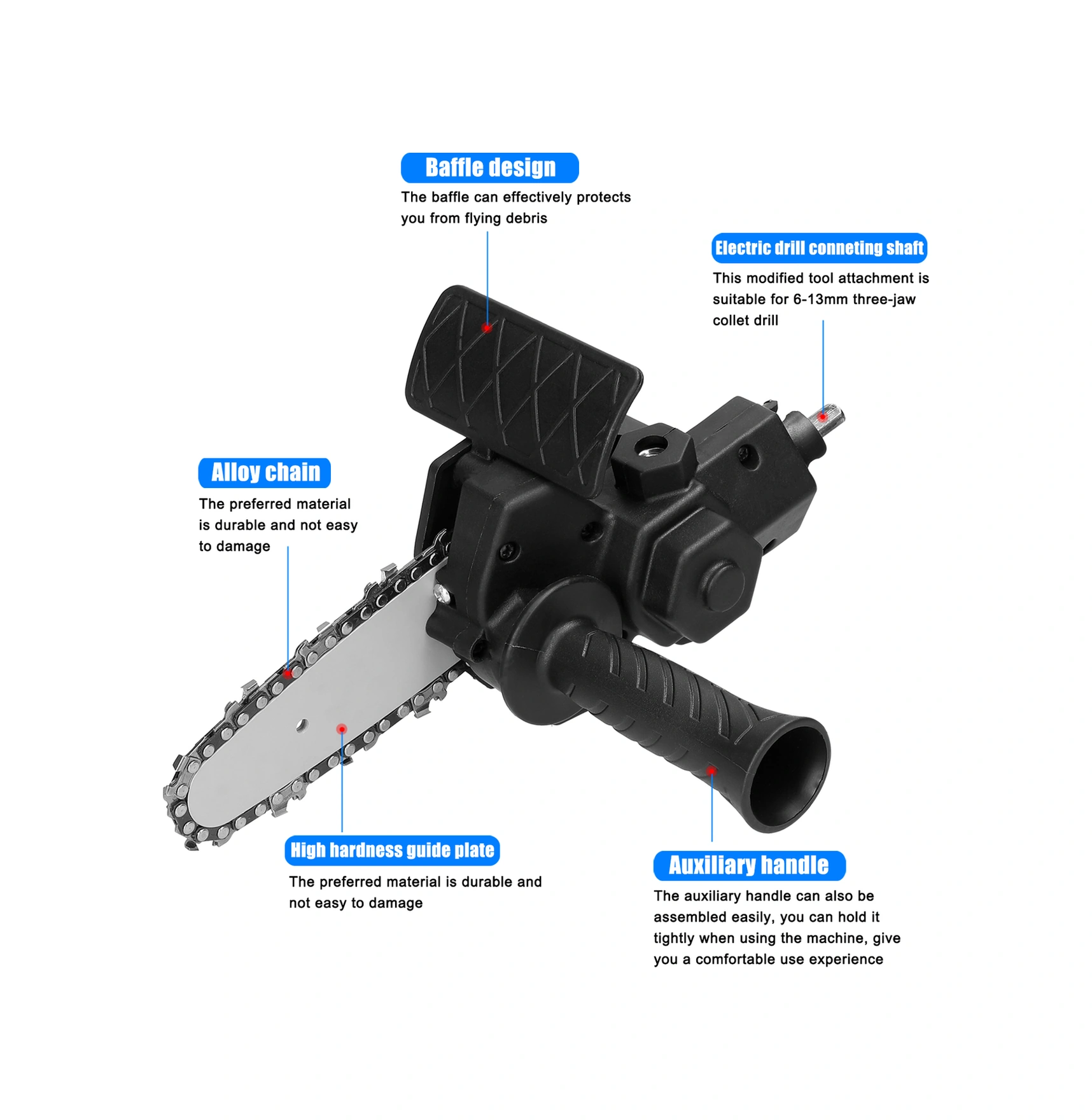 Hombey 4 İnç Elektrik Matkap Dönüştürücü, Zincirli Testere Aksesuar Seti, Ahşap İşleri, Mini, Portatif, Turuncu