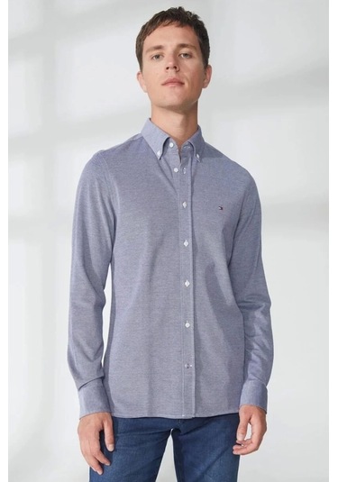 Tommy Hilfiger Regular Fit Düğmeli Yaka Mavi Erkek Gömlek Mavi