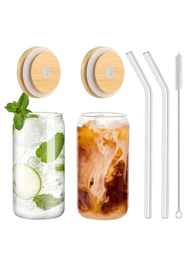 Mis Kitchen 4 Adet Cam Pipetli, Bambu Kapaklı, Kahve Bardağı