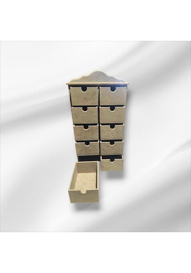 Ahşap Boyanabilir 10 Çekmeceli Takı-aksesuar Organizer Kutu