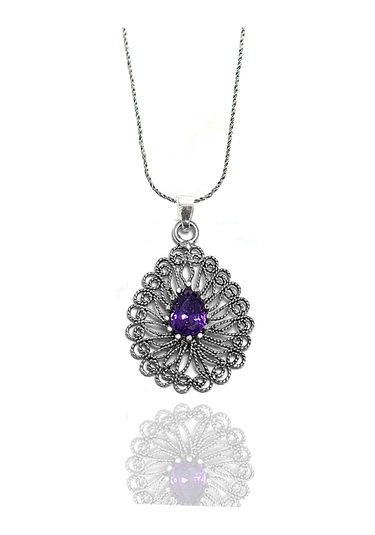 Midyat Nurtaş Gümüş Ametist Taşlı Damla Model Kadın 925 Ayar Gümüş Telkari Üçlü Set 201024778