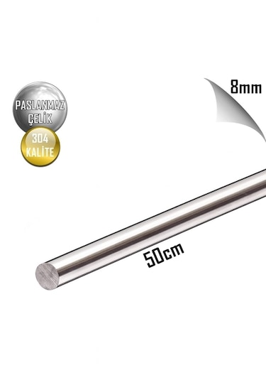 Paslanmaz Çelik Çubuk Mil Ø 8mm - 50 Cm Boylarda - Krom Çelik 2 Adet