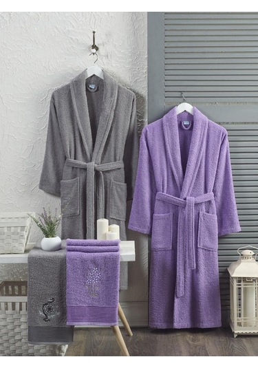 Aile Bornoz Seti Havlulu 4lü Set Antrasit-lavanta Antrasit - Lavanta