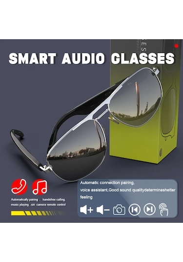 Honeybeeshop Kablosuz Akıllı Sesli Gözlük Altın Çerçeve Koyu Kahverengi Lens Hd Ses Otomatik Çağrı Cevaplama Uzun Pil Ömrü