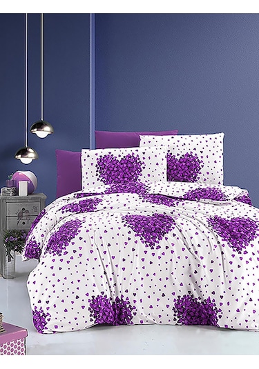 Çarşafı Lastikli 120x200 Yataklar İçin Nevresim Takımı 2 Yastıklı Lila