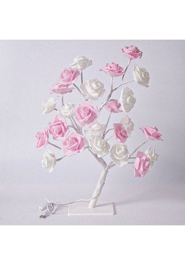 Youmex Beyaz Usb Anahtarlı Led Simülasyon Gül Ağaç Lambası - Çıkarılabilir Plastik Tabanlı Dekoratif Gece Lambası Beyaz