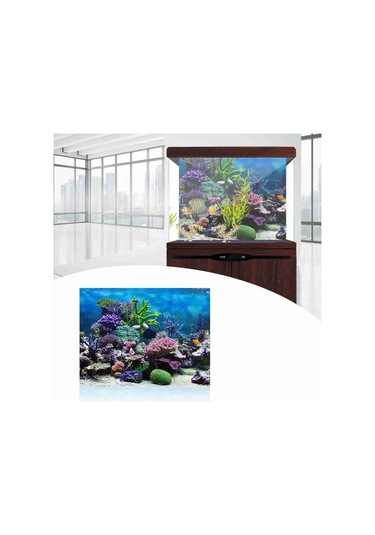 Qingmipy Akvaryum Dekorasyon Arka Panosu - Kaliteli Pvc, Su Geçirmez, Kolay Temizlenir, Kendine Yapışkan, 91x41 Cm, Deniz Koral Deseni