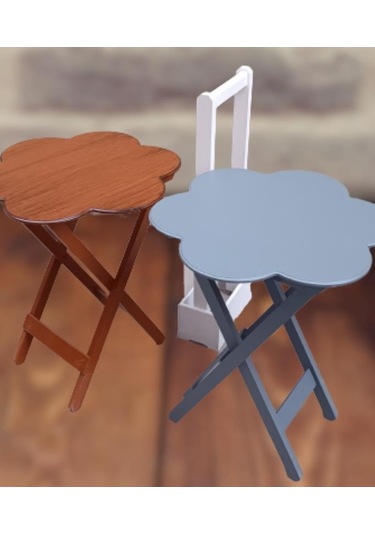 1448bng90100çanta Zigon Sehpa Papatya Model İkili Takım Ahşap Mdf Ceviz Ve Gri Renk El Yapım