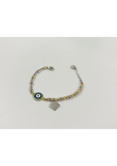 Silver Point Ortası Nazar Boncuk Detay Dorika Bileklik Gümüş