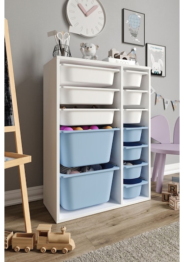 %100 Mdf - Medium Duo 12 Sepetli Oyuncak Dolabı Mavi