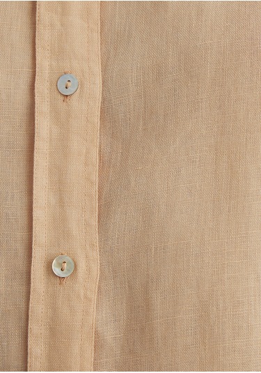 Mavi - Turuncu Keten Gömlek 1210747-71219 Turuncu