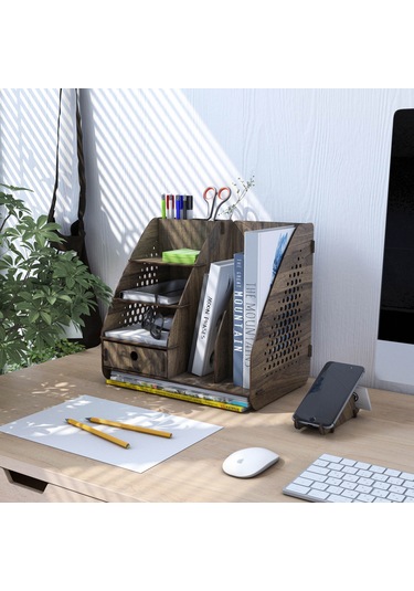 Focus Hexa Çekmeceli A4 Evrak Rafı Masaüstü Organizer Ceviz Renk