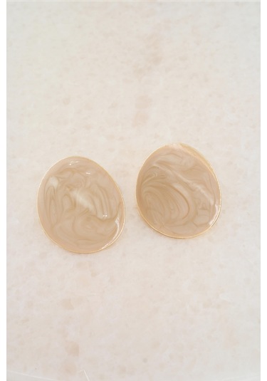 Kadın Vip Seri Mineli Oval Model Küpe Seti - Krem