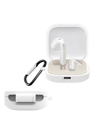 Xiaomi Redmi Buds 6 Active Uyumlu Silikon Kılıf+kanca Beyaz