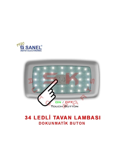 Skauto Sanel 12 Volt 34 Ledli Dokunmatik Tavan Lambası Beyaz 12v