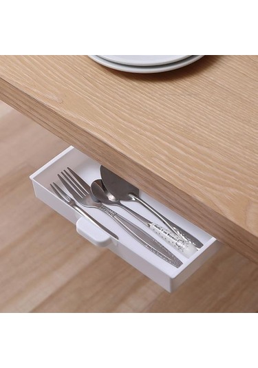 Beyaz Gizli Masa Çekmecesi Kendinden Yapışkanlı Plastik Makyaj Takı Masası Depolama Çekmecesi Mutfak İçin