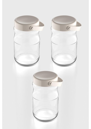 Renga Macro 1700 Ml Bej Kapaklı 3'lü Cam Kavanoz Seti 131074 Bej