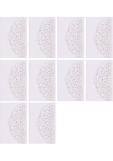 Yaozixa 10 Adet Gümüş Aynalı Kağıt Davetiye Kılıfı - Gül Desenli, Düğün/doğum Günü/toplantı İçin, D0123 Beyaz İç Kart Yok XL