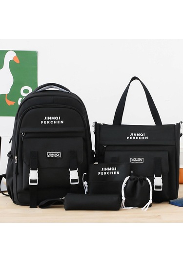 Suntek Okul Çantaları Set Tuval Sırt Çantası Kalem Çanta Siyah