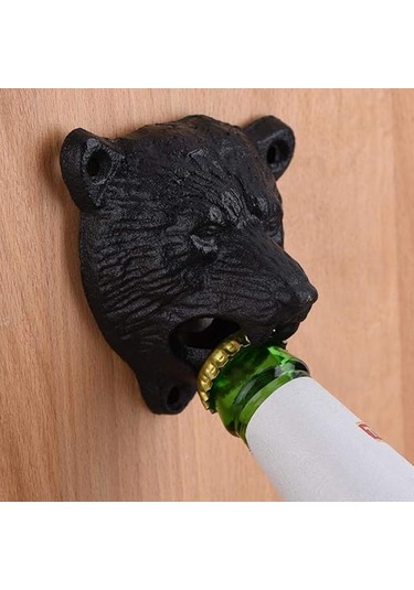 Döküm Demirden Yapılmış Ayı Başı Şeklinde Duvara Monte Şişe Açacağı, Bar Ve Mutfak Aksesuarları Diğer