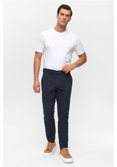 Lacivert Regular Armürlü Pantolon Lacivert