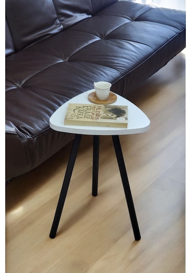 Yüksek Kalite Tekli Pena Üçgen Zigon Sehpa Çay Sehpası Servis Sehpası Boyalı Ahşap Ayaklı Beyaz