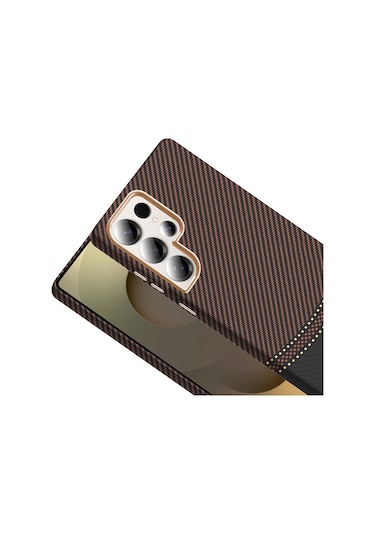 Goocamp Galaxy Uyumlu S25 Ultra Kılıf M-safe Şarj Özellikli Karbon Fiber Görünümlü Gros Kap Desert Titanyum