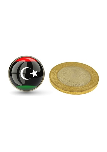 Libya Libya Bayrak Rozeti - Paslanmaz Çelik Yuvarlak Yaka Rozeti Çok Renkli