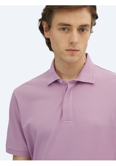 Kip Eflatun Düz Polo Yaka %100 Pamuk T-shirt