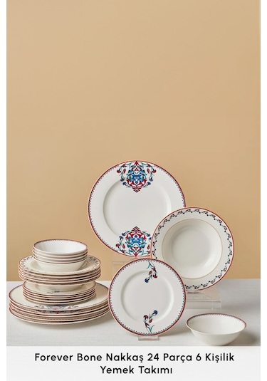 Karaca  Forever Bone Nakkaş 24 Parça 6 Kişilik Yemek Takımı
