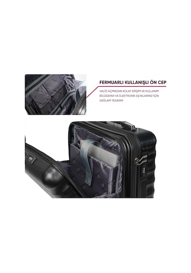 Vegmann Wave Laptop Bölmeli Siyah Kabin Boy Valiz Siyah