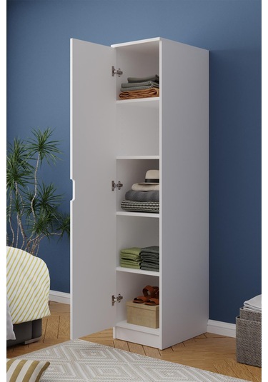 Lento 1 Kapaklı 5 Raflı Gardırop Beyaz Beyaz