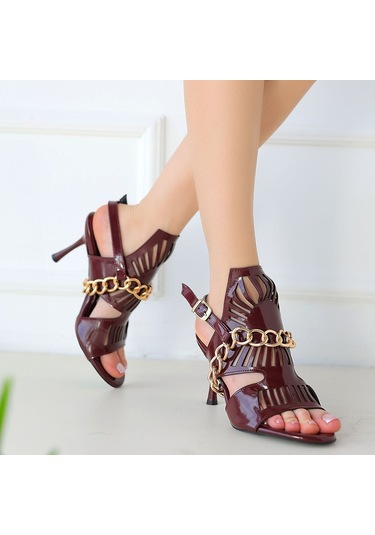 Lidya Bordo Rugan Topuklu Ayakkabı Bordo
