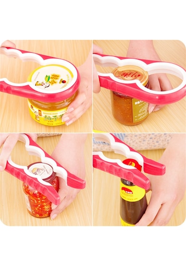 4 Boy Sıkışmış Şişe Kavanoz Konserve Kapağı Açma Aparatı Açacağı Çok Renkli
