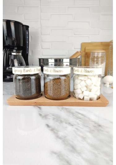 Digithome Ahşap Standlı 3 Lü Cam Kavanoz Seti 425 Cc 144387-040