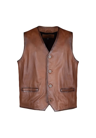 Tamer Tanca Erkek Hakiki Deri Taba Yelek Deri Mont 1042 Y03 Erk Derı Yelek Sk24/25 Taba Zıg Taba