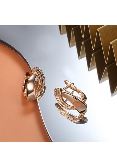 Gül Altın Basit Geometri Zirkon Küpe