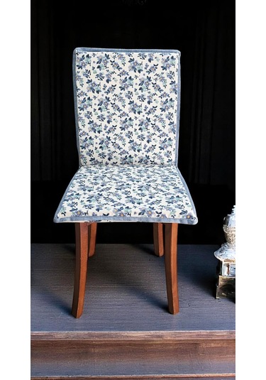 Mavi Çiçekli Arkalıklı Fermuarlı Sandalye Minderi Çok Renkli