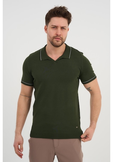 Alexander Gardi Alexandergardı Resort Yaka Triko T-shirt Haki