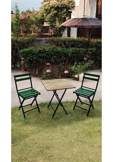 Balkon Bahçe Mutfak 3'lü Bistro Set Katlanır Masa Sandalye 60x60 Yeşil