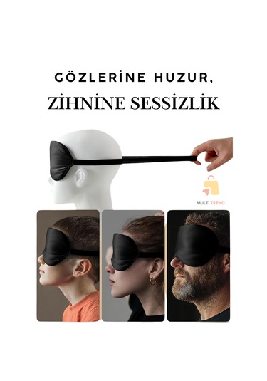 Siyah Uyku Maskesi Işık Geçirmez Göz Bandı Kadın Erkek Siyah